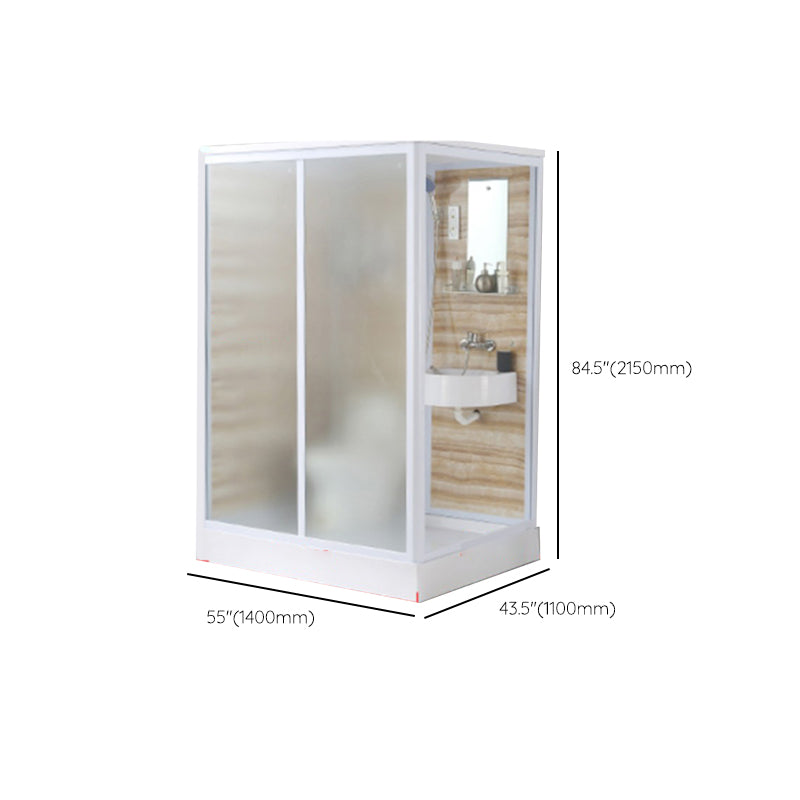 Framed Single Sliding Frosted Shower Kit Rectangle White Shower Stall