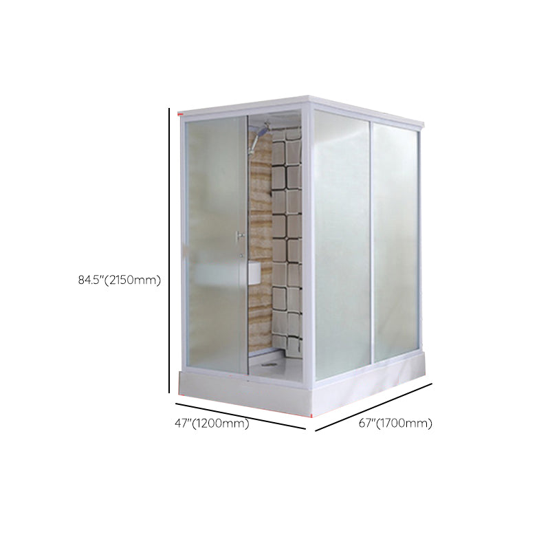 Framed Single Sliding Frosted Shower Kit Rectangle White Shower Stall