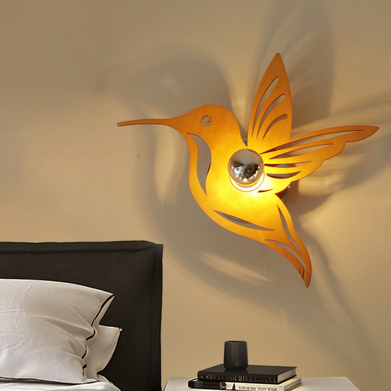 Ponderie en forme d'oiseau contemporain Wood léger 1 bulbe de lit de chevet lampe murale en beige