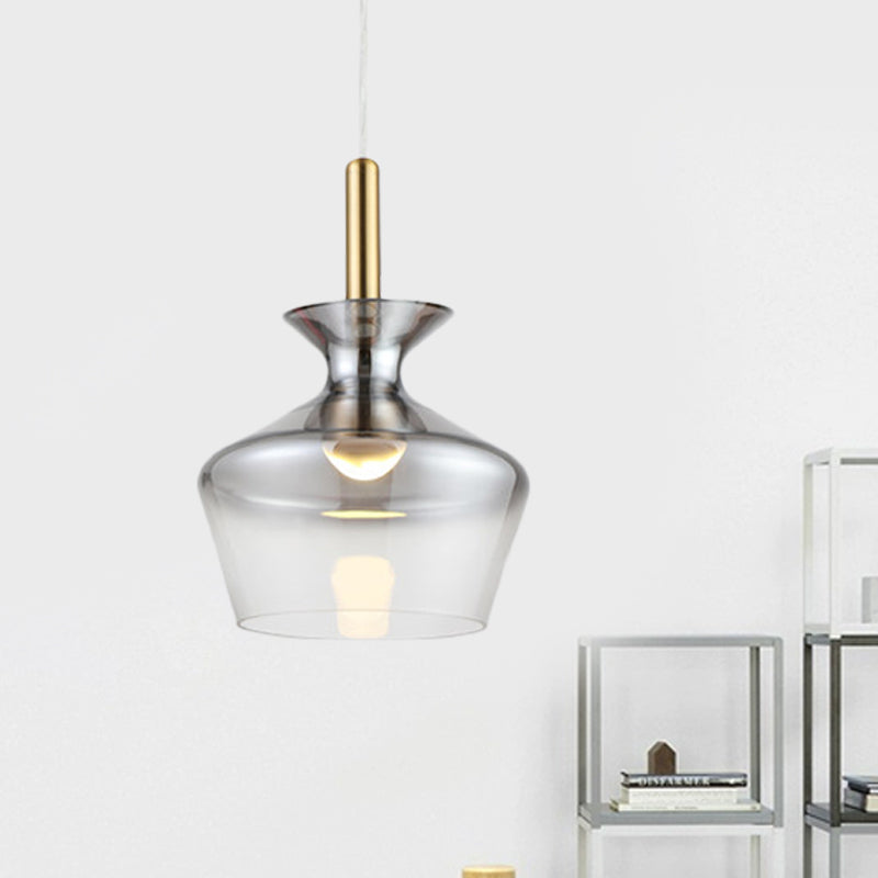 Plafond en forme de tasse Poste de plafond moderne Smoke Grey Glass LED Restaurant Pendante en laiton