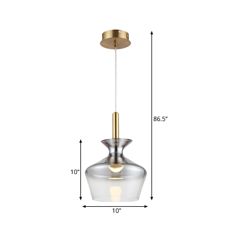 Cup Shaped Ceiling Light Post Modern Smoke Gray Glass LED Restaurant Pendant Lamp in Brass