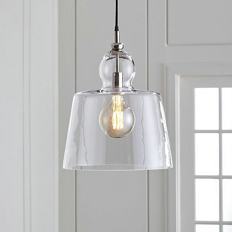 1 Bulb Bedroom Suspension Light Simple Chrome Ceiling Hang Fixture with Upside-Down Trifle Clear Glass Shade