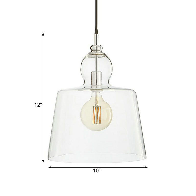 1 Bulb Bedroom Suspension Light Simple Chrome Ceiling Hang Fixture with Upside-Down Trifle Clear Glass Shade