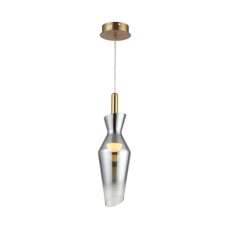 Modernist Urn Shape Hanging Light Kit Smoke Gray Glass Dining Room LED Pendant Lamp Fixture