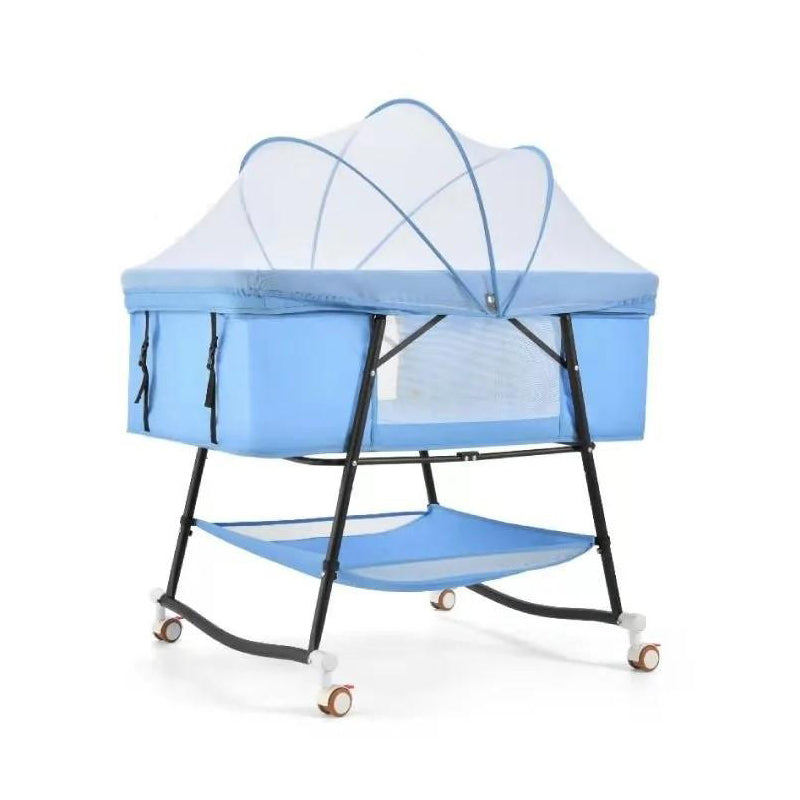 Metal Folding Bassinet Gliding Rectangle Crib Cradle for Toddler and Baby