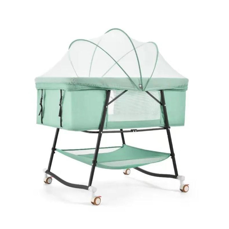 Metal Folding Bassinet Gliding Rectangle Crib Cradle for Toddler and Baby