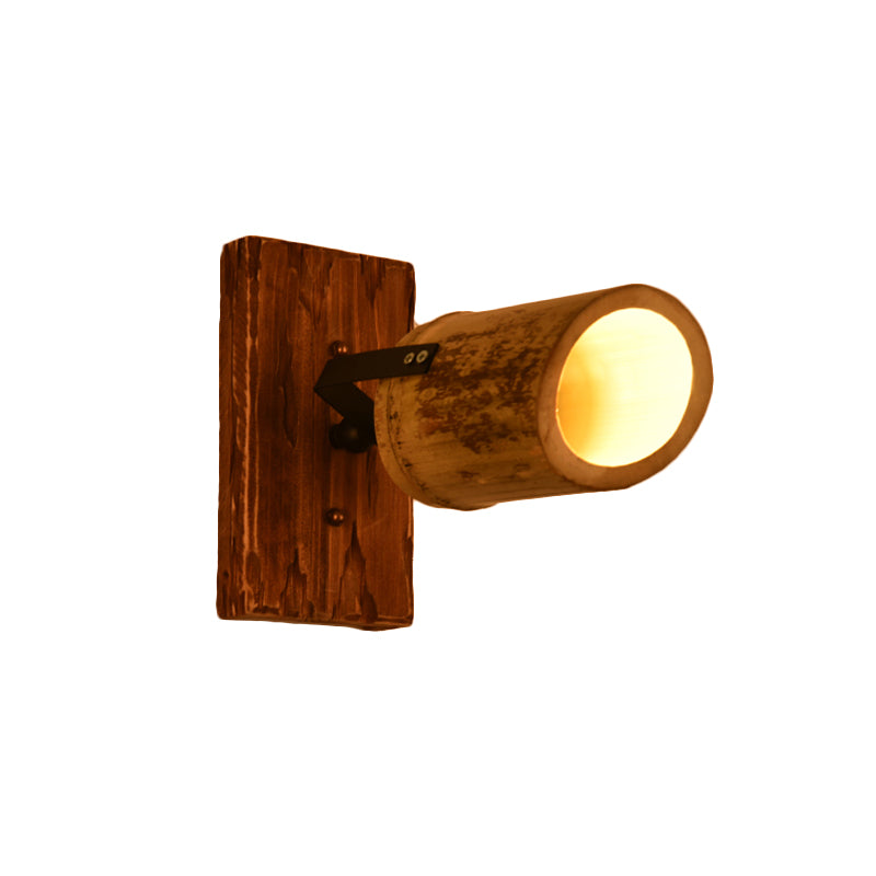 Callindre Vintage Murale Lumière Lumière 2/3 Light Bamboo Lampe murale en marron avec plaque arrière linéaire en bois