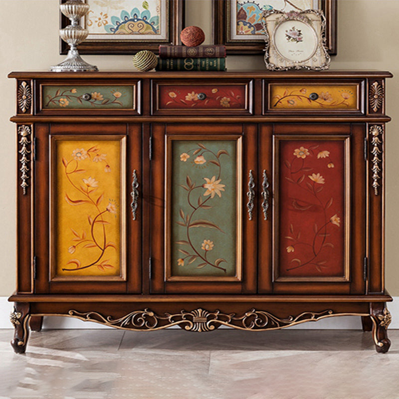 Industrial Cabriole Legs Accent Cabinet Solid Wood Storage Cabinet
