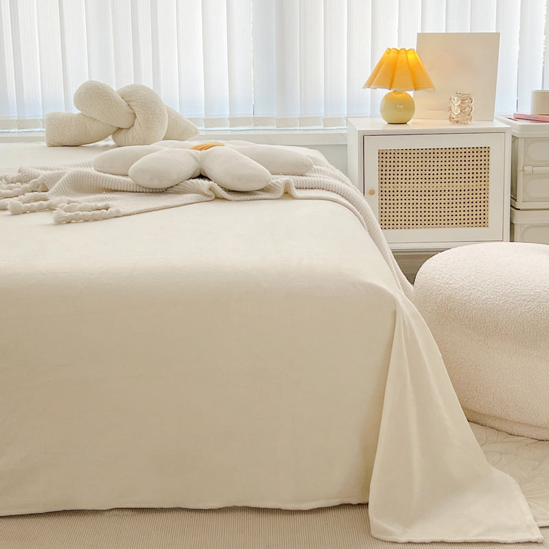 Sheet Sets Flannel Solid Color Wrinkle Resistant Super Soft Breathable Bed Sheet Set