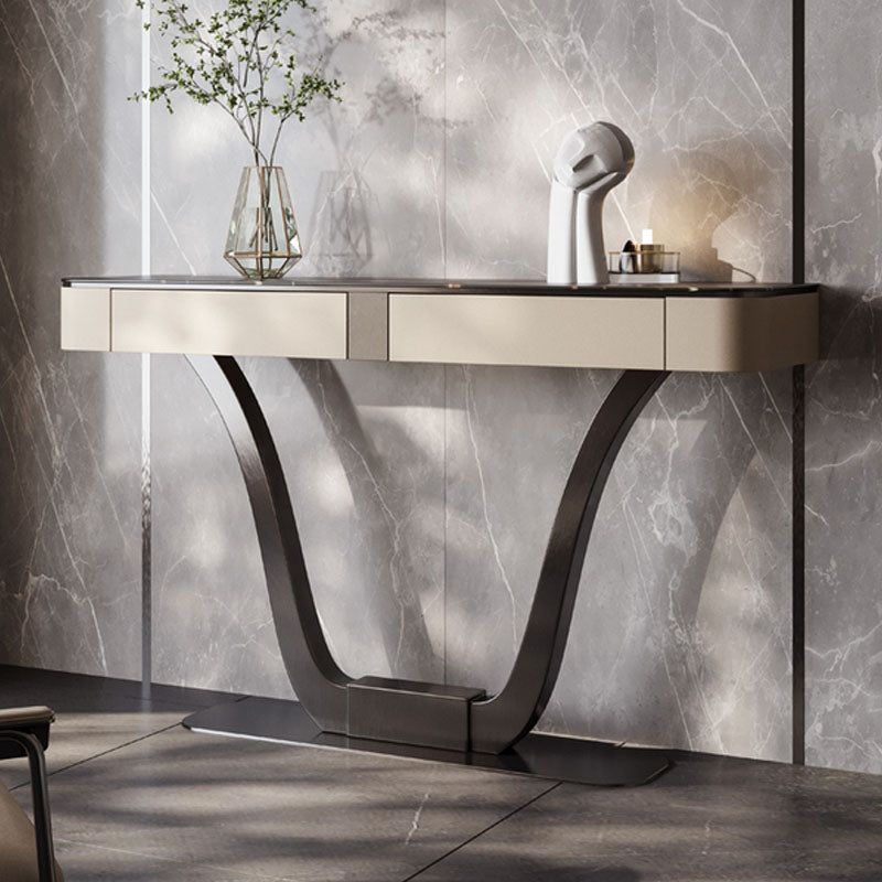 Glam Stone Accent Table 14 Inch Wide Console Table with Drawers