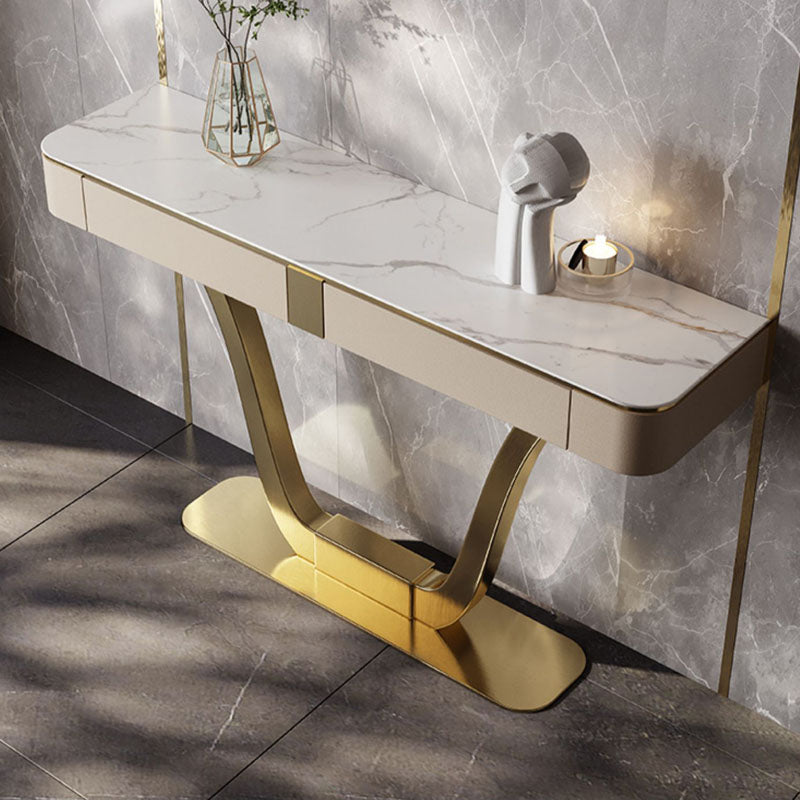 Glam Stone Accent Table 14 Inch Wide Console Table with Drawers