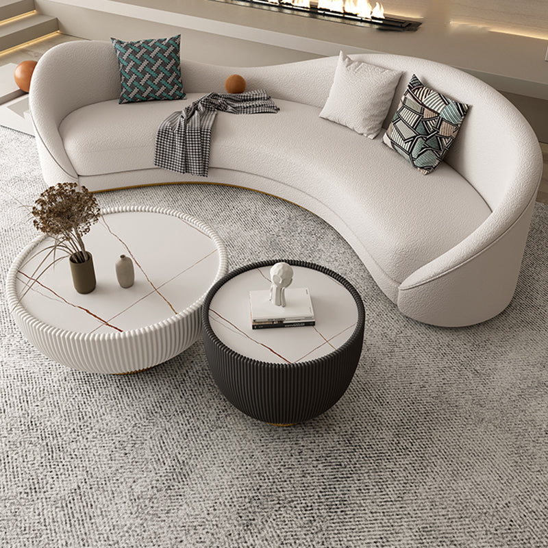 Northern European Curved Sofa 31.5" High Wool Settee in Beige