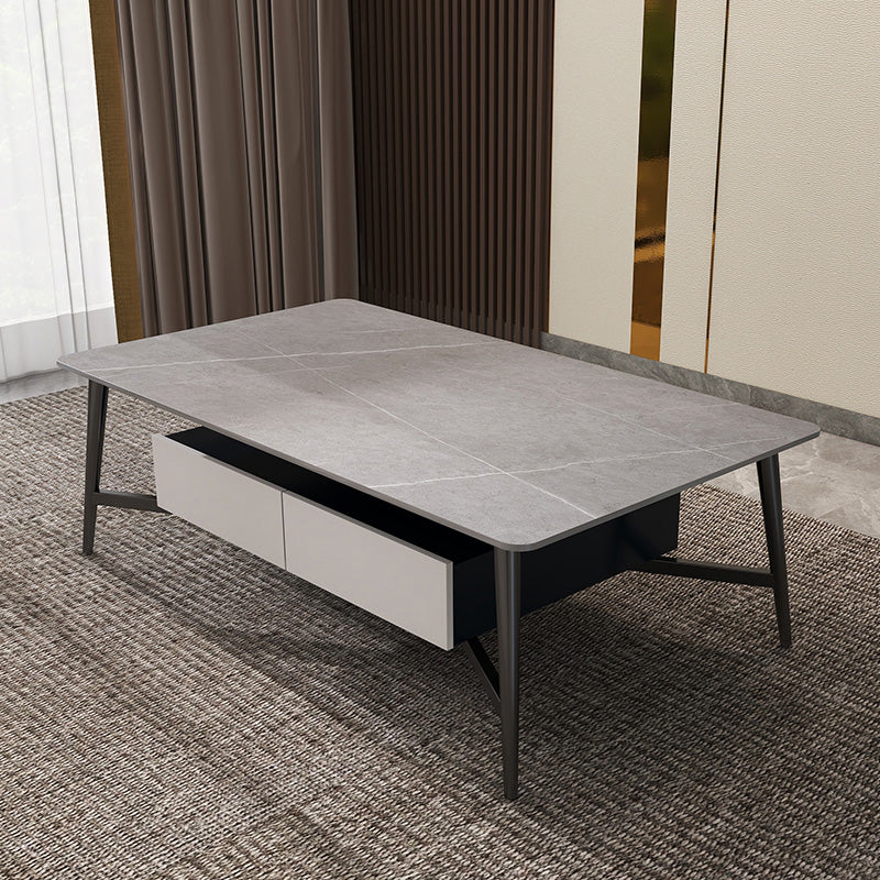 4 Legs Slate Cocktail Table Shelf Included Rectangular Coffee Table