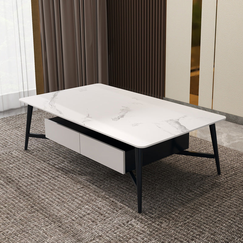 4 Legs Slate Cocktail Table Shelf Included Rectangular Coffee Table