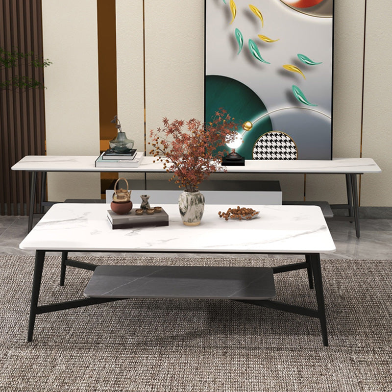 4 Legs Slate Cocktail Table Shelf Included Rectangular Coffee Table