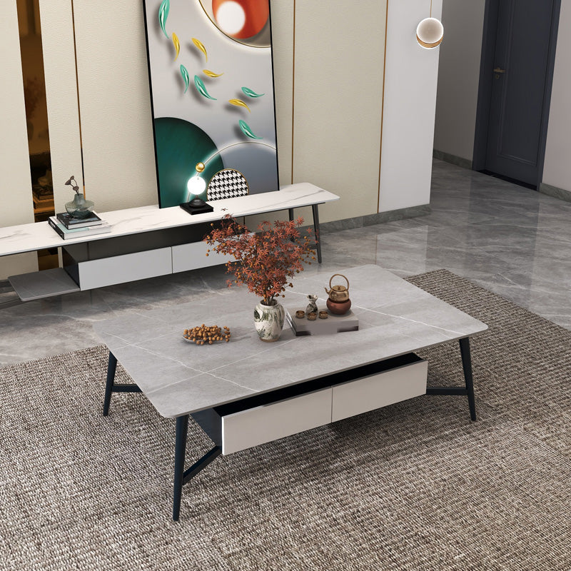 4 Legs Slate Cocktail Table Shelf Included Rectangular Coffee Table