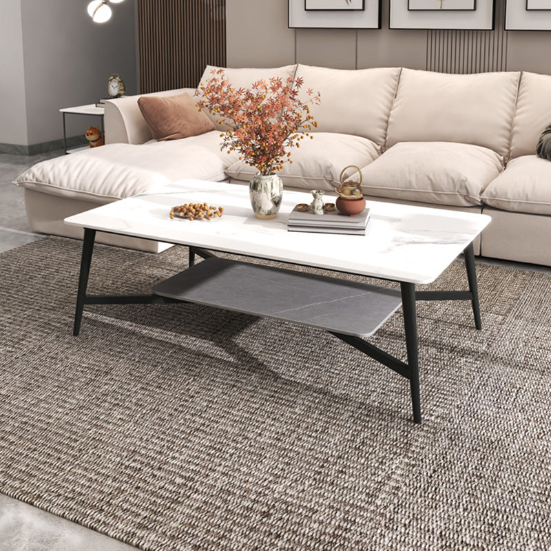 4 Legs Slate Cocktail Table Shelf Included Rectangular Coffee Table