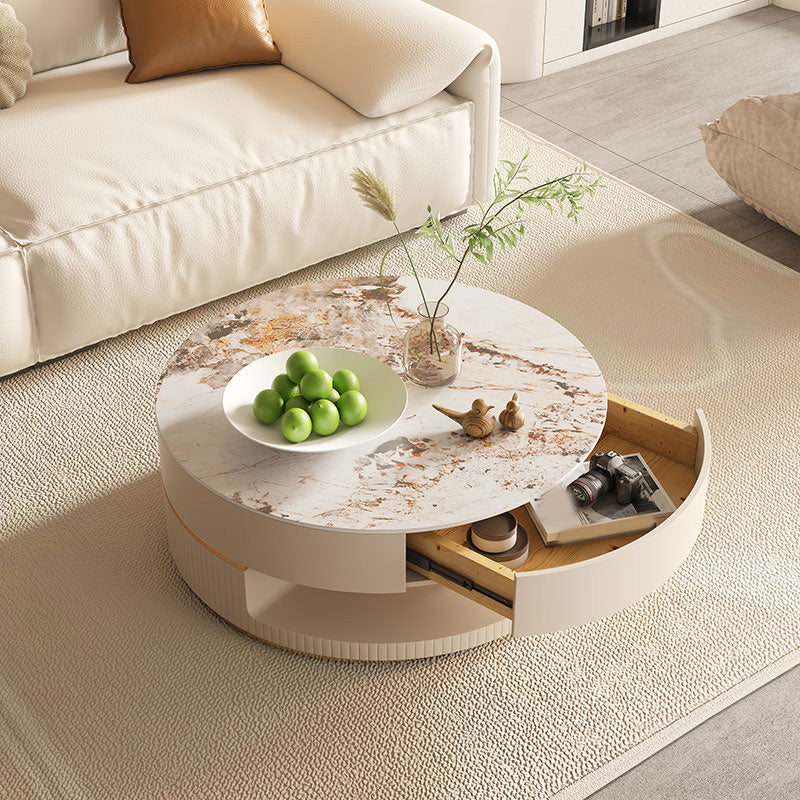 Slate Coffee Table Round Abstract Coffee Cocktail Table with Storage Drawers