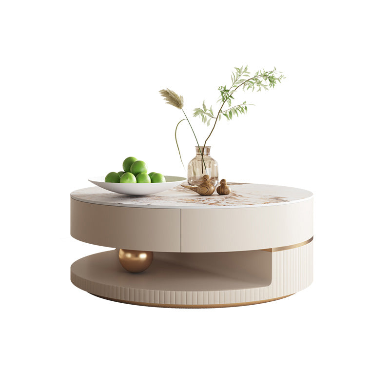 Slate Coffee Table Round Abstract Coffee Cocktail Table with Storage Drawers