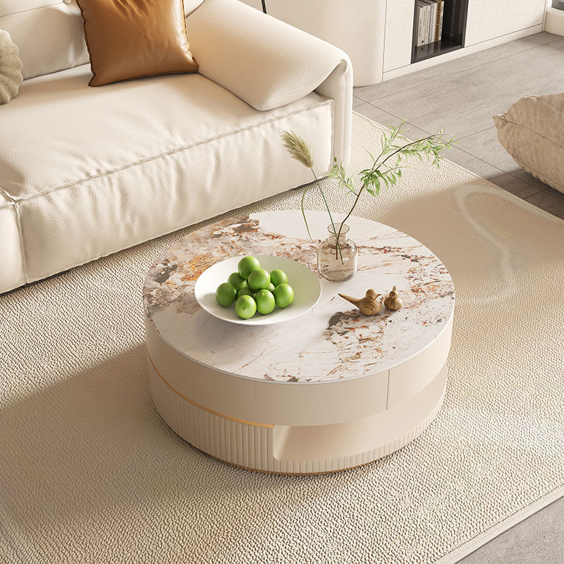 Slate Coffee Table Round Abstract Coffee Cocktail Table with Storage Drawers