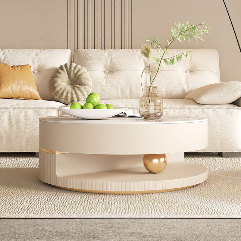 Slate Coffee Table Round Abstract Coffee Cocktail Table with Storage Drawers