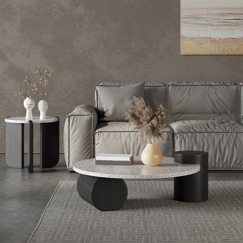 Modern Stone Coffee Table Round Abstract Coffee Cocktail Table