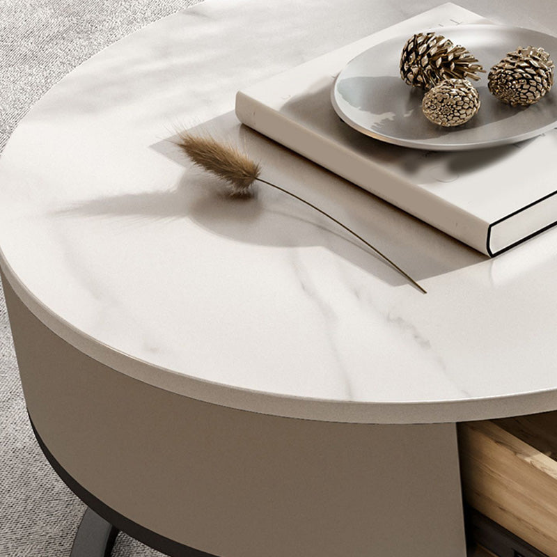 Round Glass Top Coffee Table Contemporary Frame Coffee Cocktail Table with Drawers