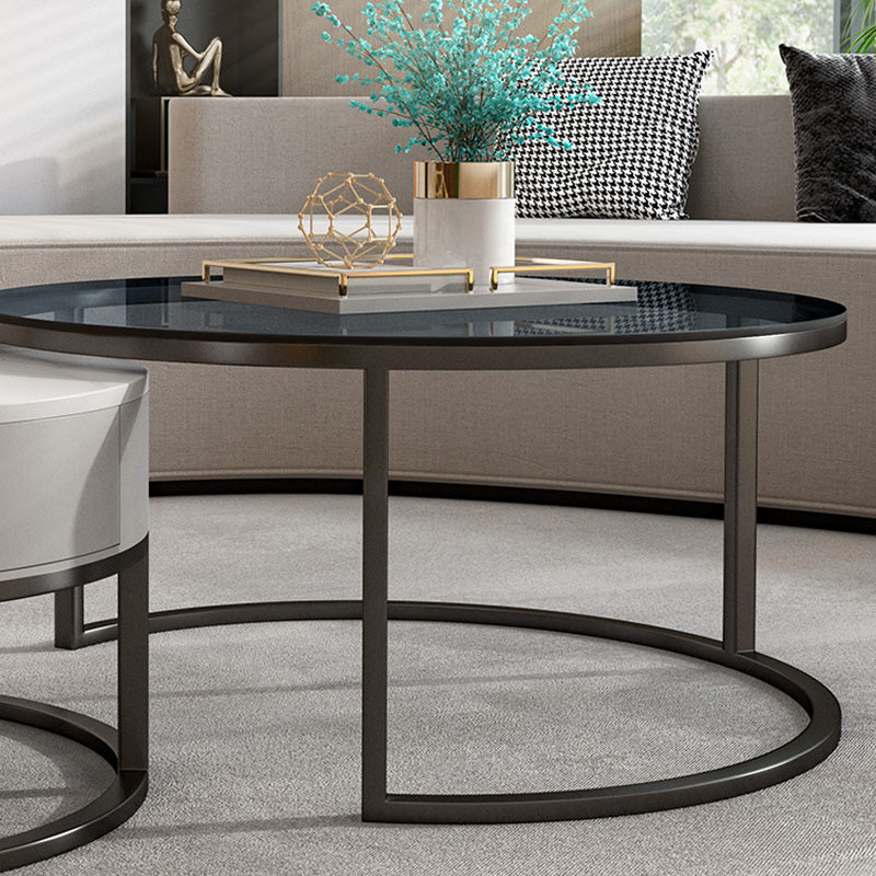 Round Glass Top Coffee Table Contemporary Frame Coffee Cocktail Table with Drawers