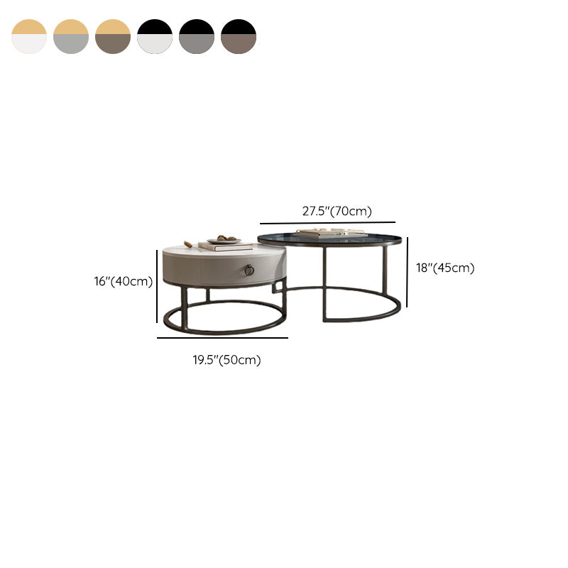Round Glass Top Coffee Table Contemporary Frame Coffee Cocktail Table with Drawers