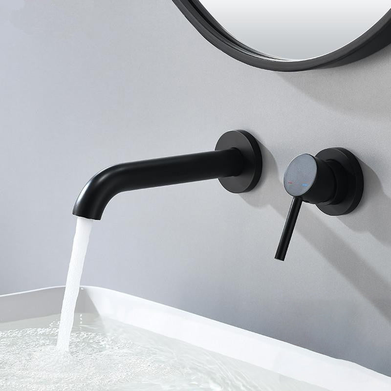 Low Arc Sink Faucet Wall Mounted 2 Holes Single Lever Handle Bathroom Sink Faucet