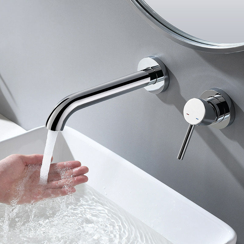 Low Arc Sink Faucet Wall Mounted 2 Holes Single Lever Handle Bathroom Sink Faucet