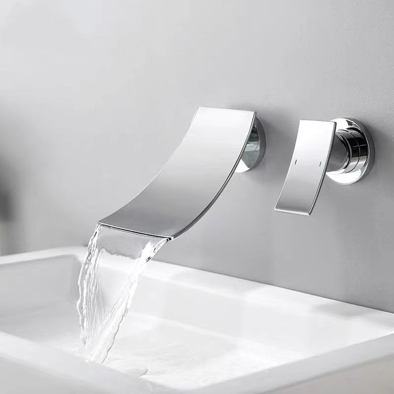 Single Lever Handle Bathroom Faucet 2 Holes Wall-Mounted Waterfall Spout Sink Faucet