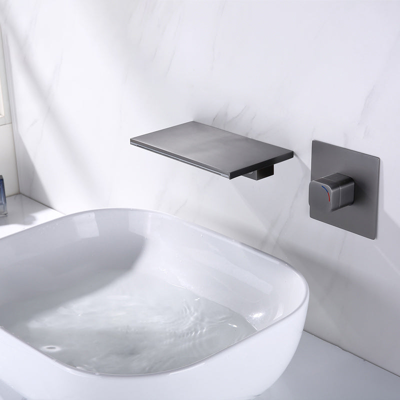 Single Lever Handle Bathroom Faucet 2 Holes Wall-Mounted Waterfall Spout Sink Faucet