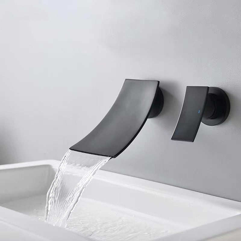 Single Lever Handle Bathroom Faucet 2 Holes Wall-Mounted Waterfall Spout Sink Faucet
