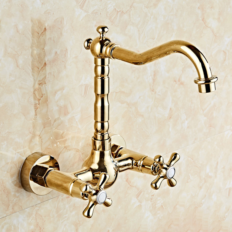 Industrial Wall Mounted Bathroom Faucet Cross Handles Lavatory Faucet