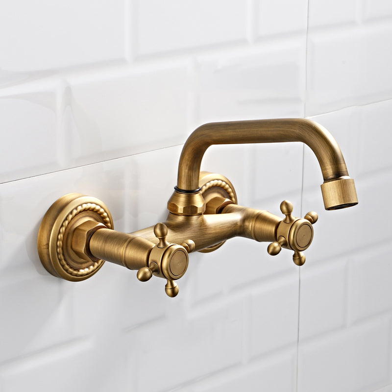 Industrial Wall Mounted Bathroom Faucet Cross Handles Lavatory Faucet