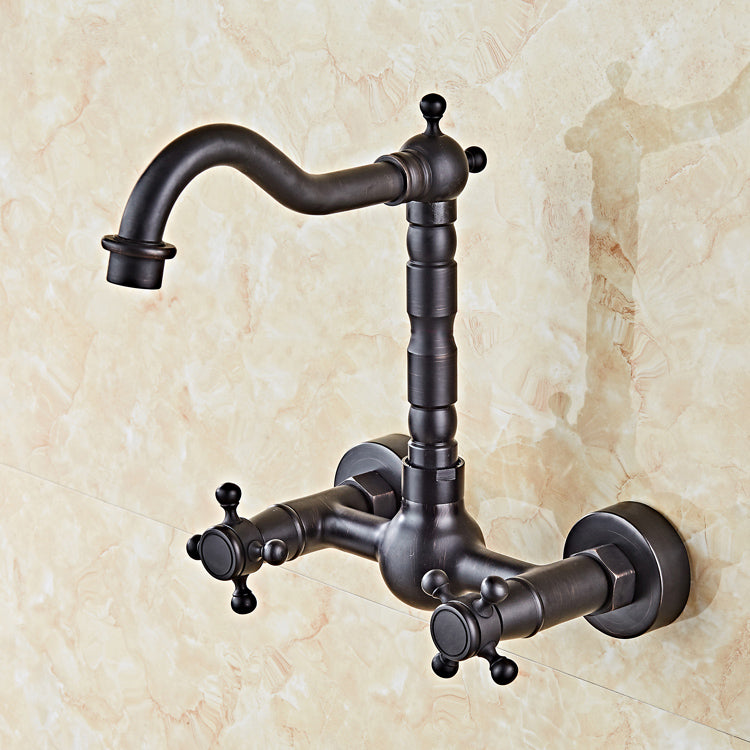 Industrial Wall Mounted Bathroom Faucet Cross Handles Lavatory Faucet