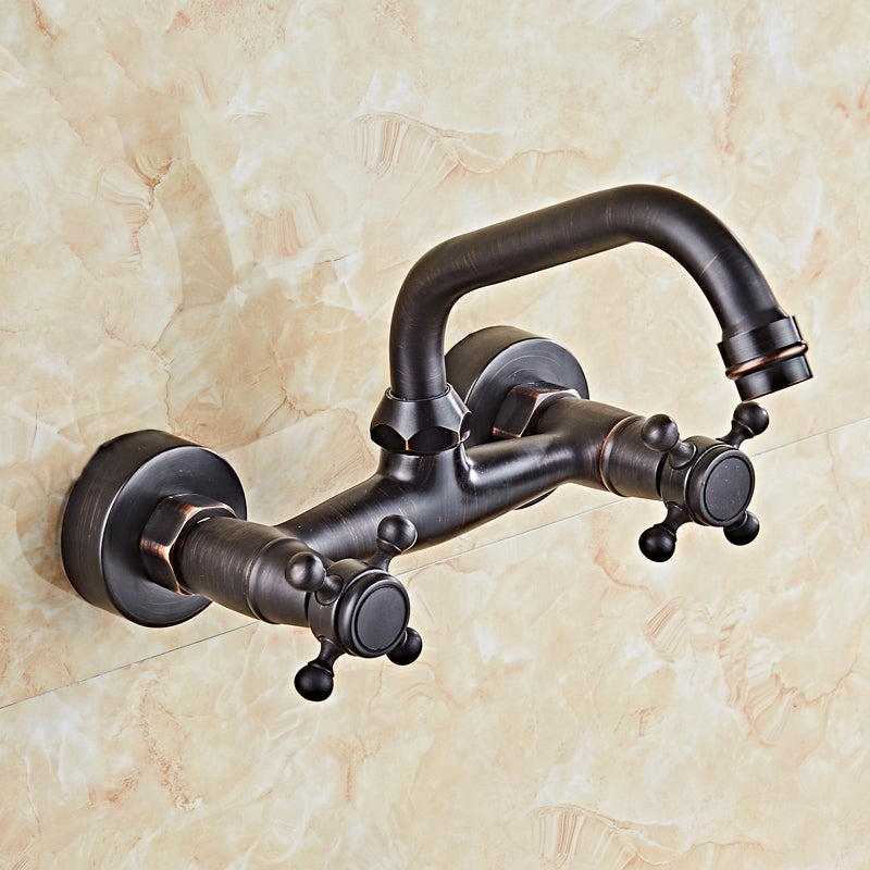 Industrial Wall Mounted Bathroom Faucet Cross Handles Lavatory Faucet