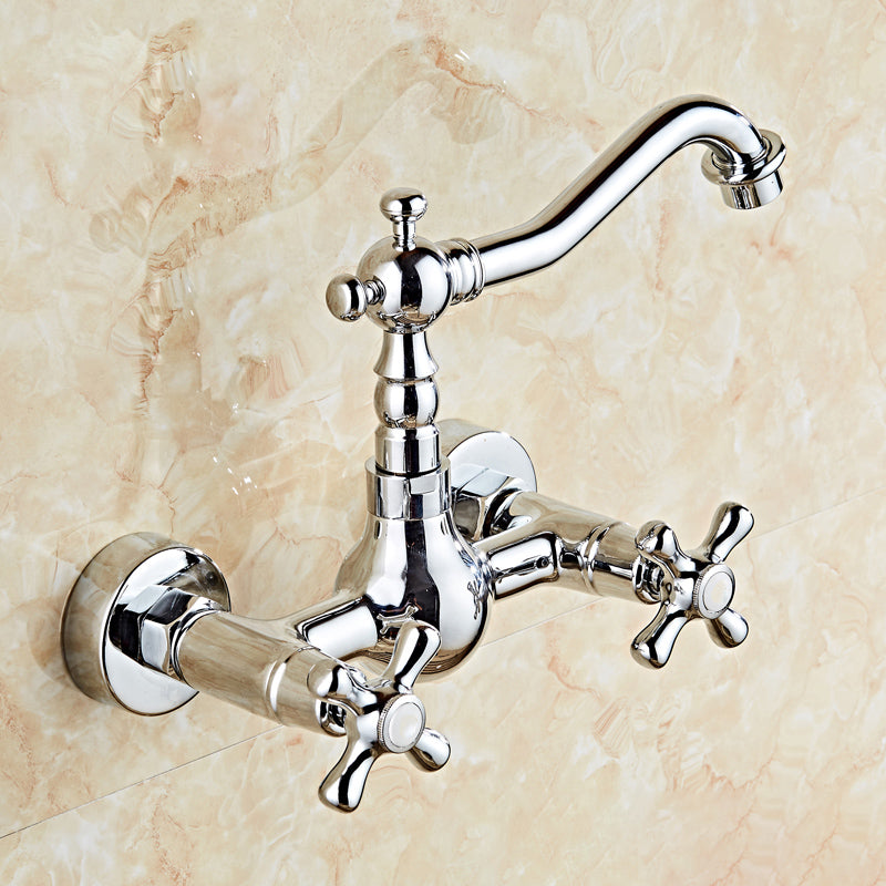 Industrial Wall Mounted Bathroom Faucet Cross Handles Lavatory Faucet