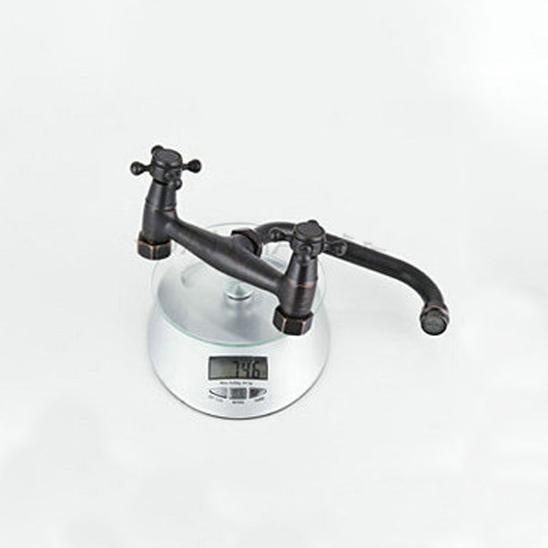 Industrial Wall Mounted Bathroom Faucet Cross Handles Lavatory Faucet