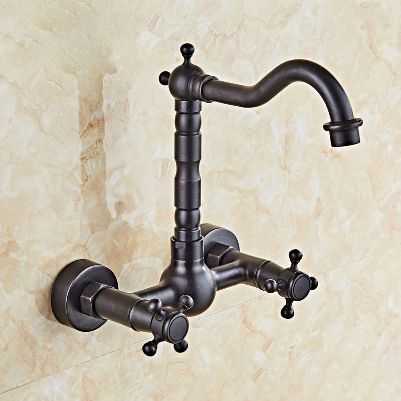 Industrial Wall Mounted Bathroom Faucet Cross Handles Lavatory Faucet