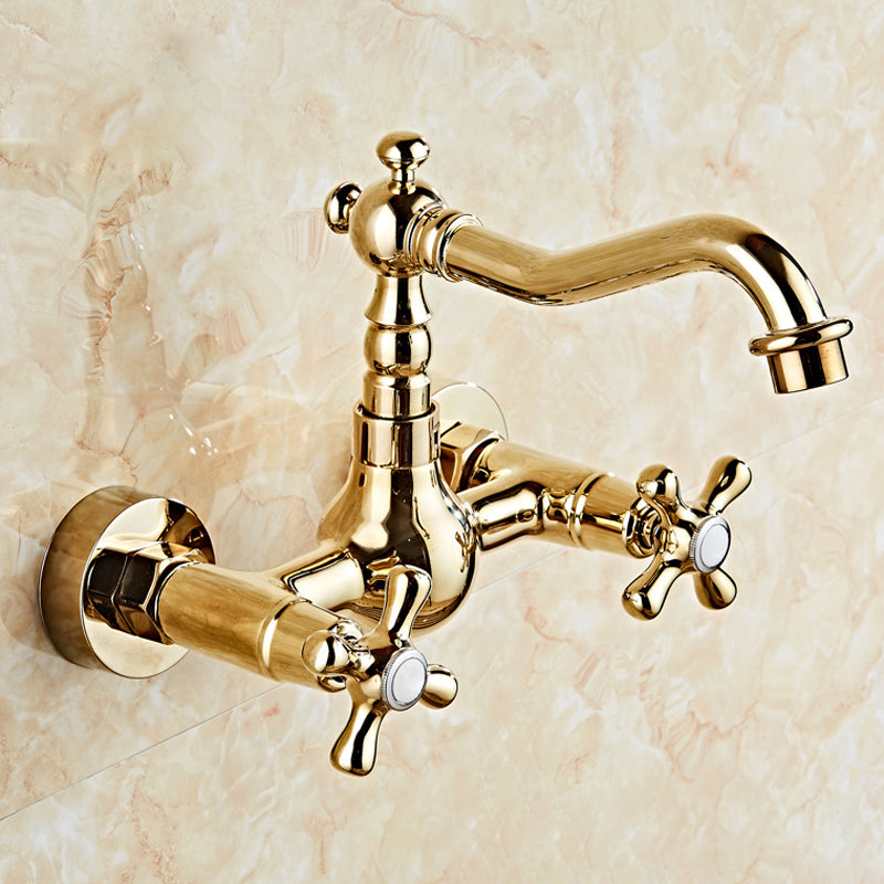 Industrial Wall Mounted Bathroom Faucet Cross Handles Lavatory Faucet