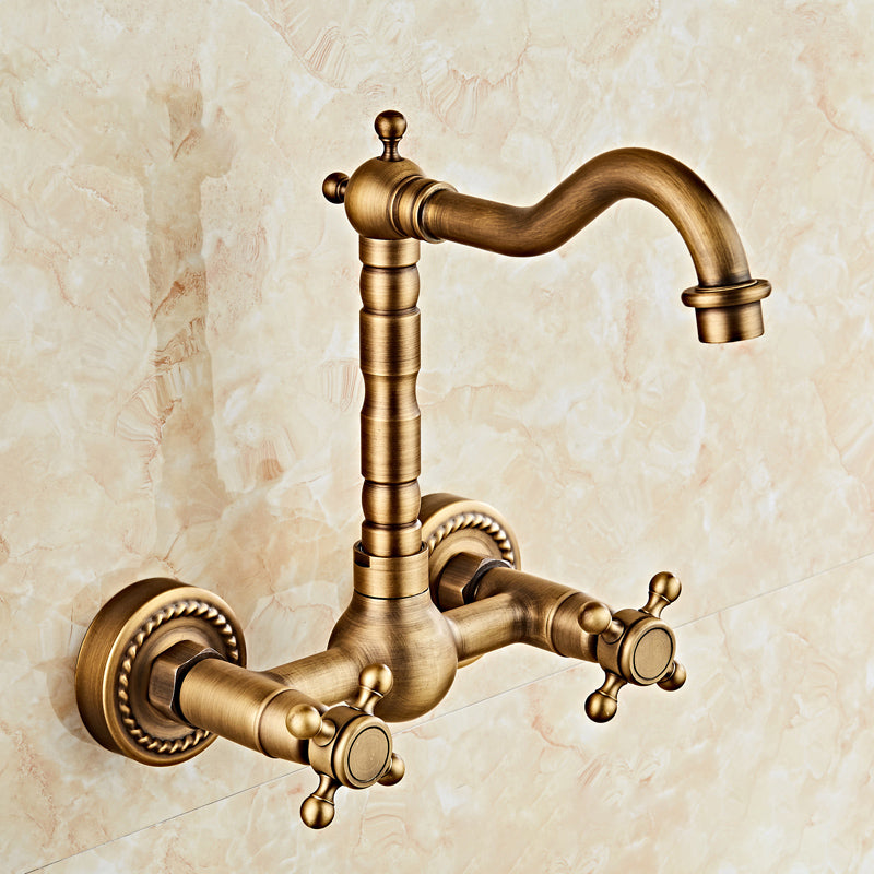 Industrial Wall Mounted Bathroom Faucet Cross Handles Lavatory Faucet