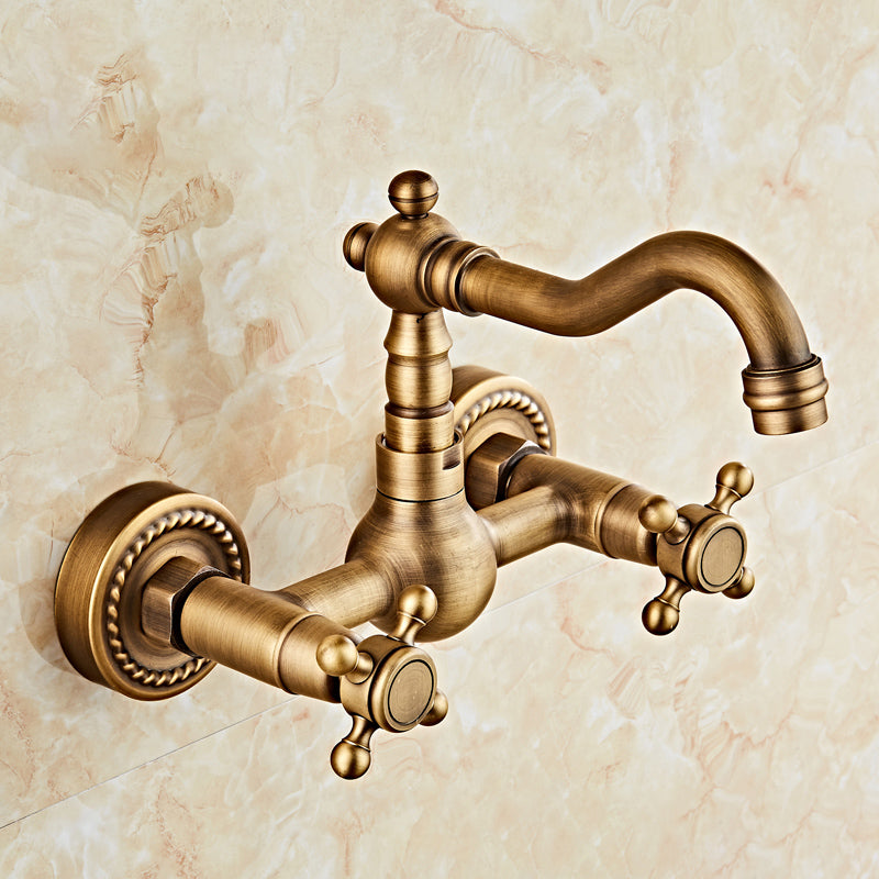 Industrial Wall Mounted Bathroom Faucet Cross Handles Lavatory Faucet