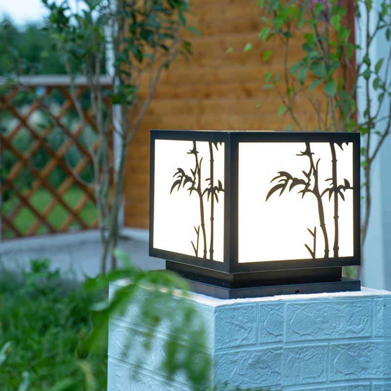Black Square Pillar Lamp Waterproof Outdoor Solar Lights for Garden