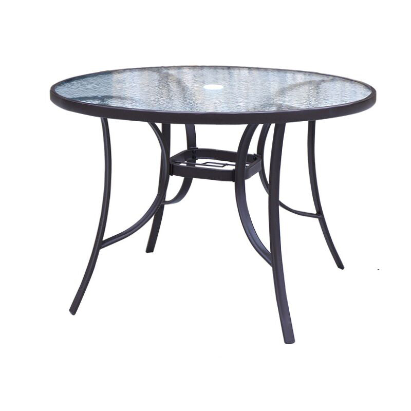 Glass Patio Table Industrial Scratch Resistant Dining Table with Black Base