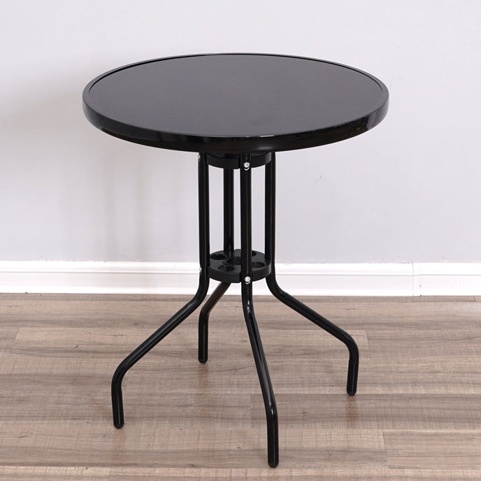 Glass Patio Table Industrial Scratch Resistant Dining Table with Black Base