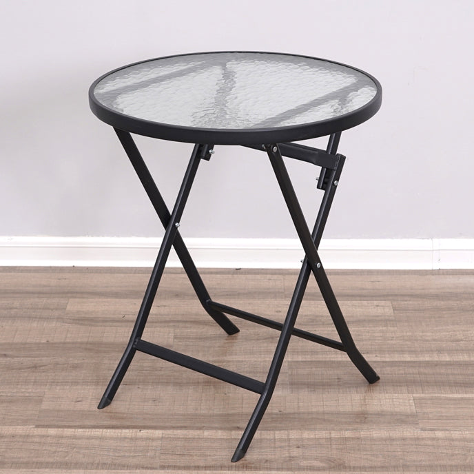 Glass Patio Table Industrial Scratch Resistant Dining Table with Black Base