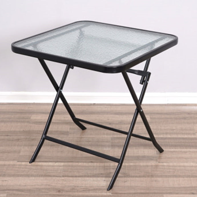 Glass Patio Table Industrial Scratch Resistant Dining Table with Black Base