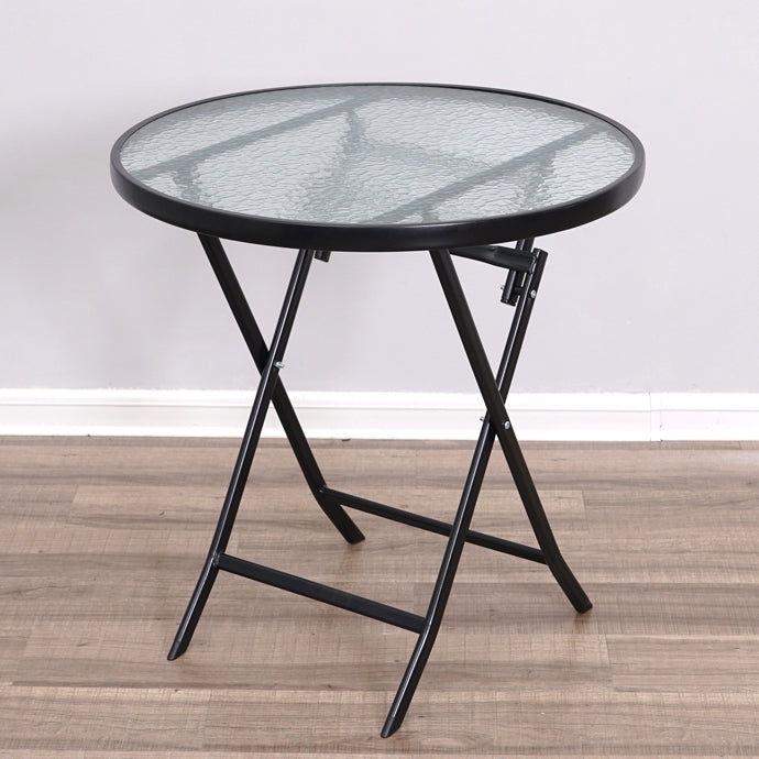 Glass Patio Table Industrial Scratch Resistant Dining Table with Black Base